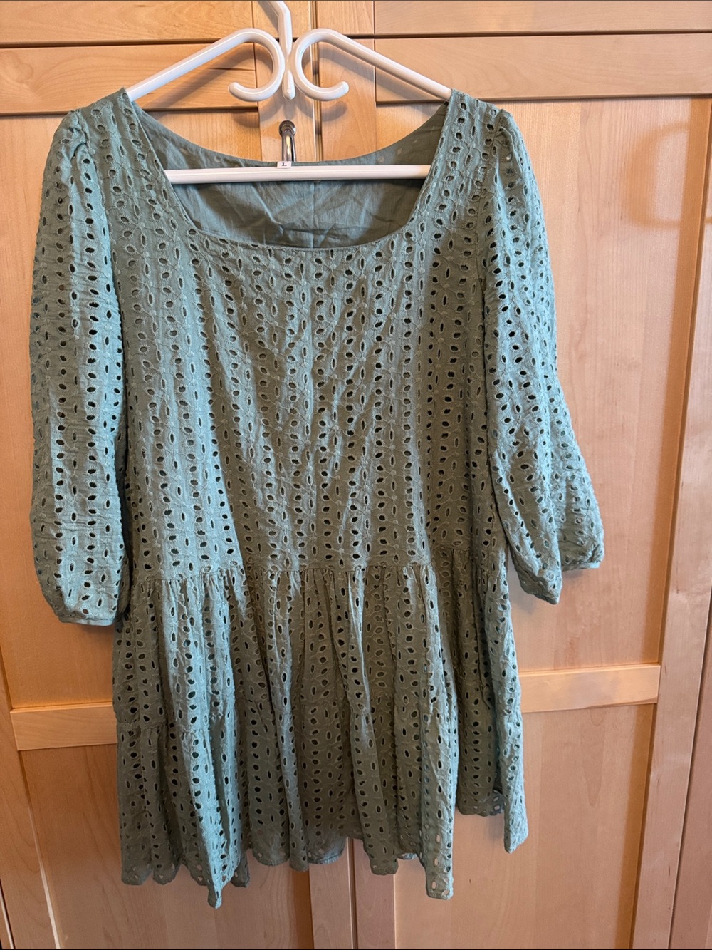 SHEIN Sage Green Eyelet Peasant Tunic